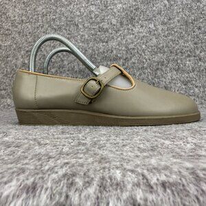 ✅Softspots Womens 6.5M Casual Gray/Tan Leather Low Wedge Shoes Mary Jane Flats